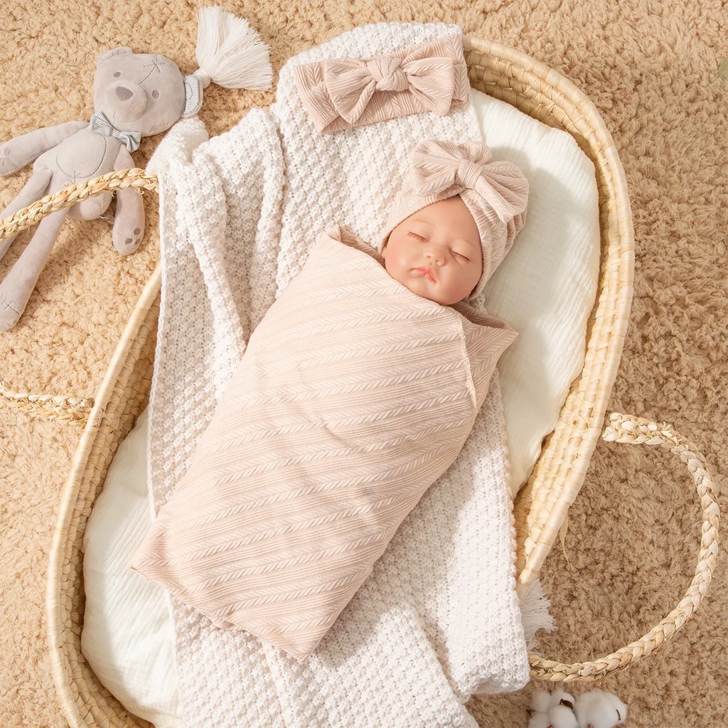 3 pcs Cotton Baby Swaddle Blanket Set with Unique Texture Patterns