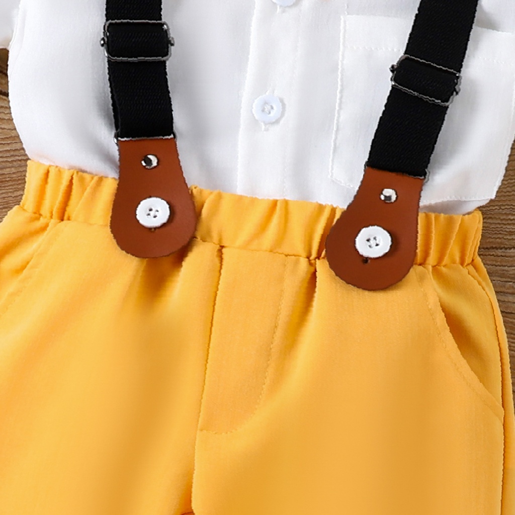 2pcs Toddler Boy Solid Bow Tie Shirt and Suspender Pants Set