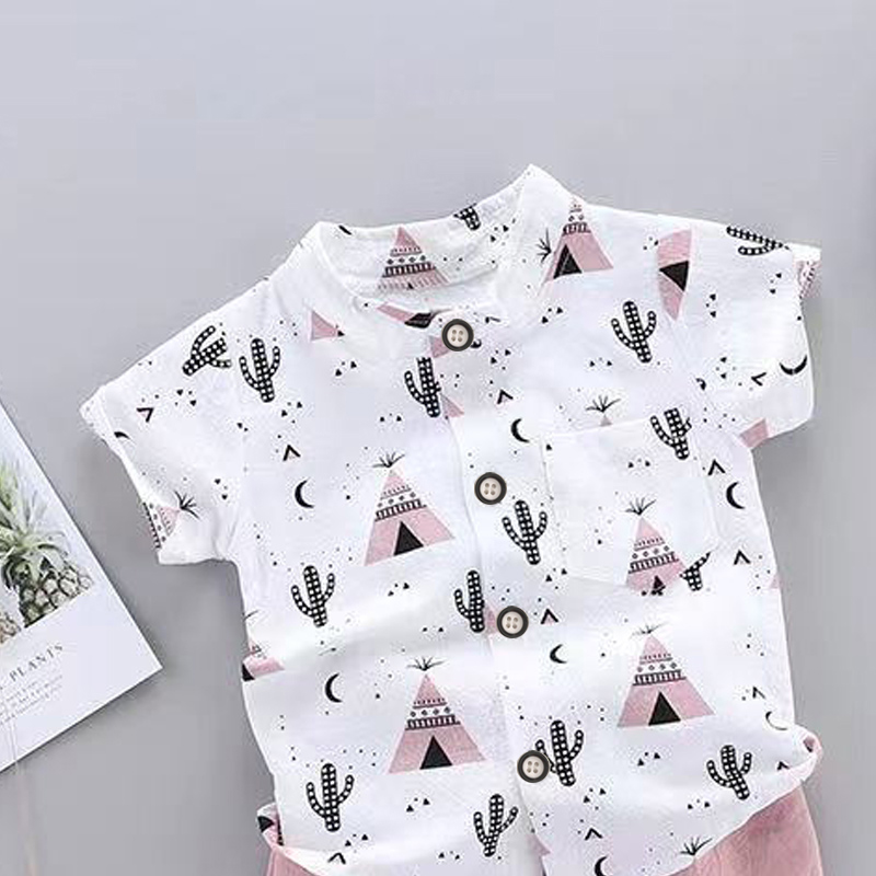 Cactus Print Short-sleeve Shirt and Pants Set