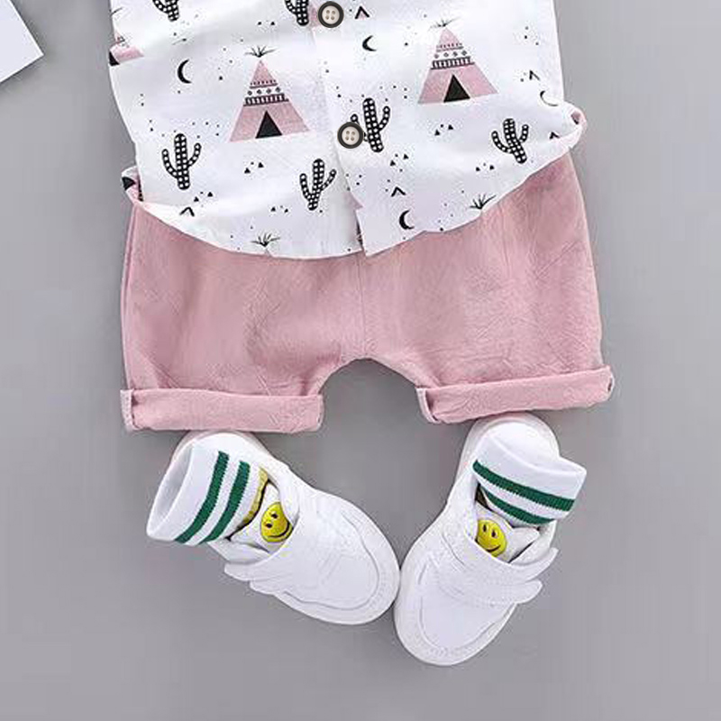 Cactus Print Short-sleeve Shirt and Pants Set