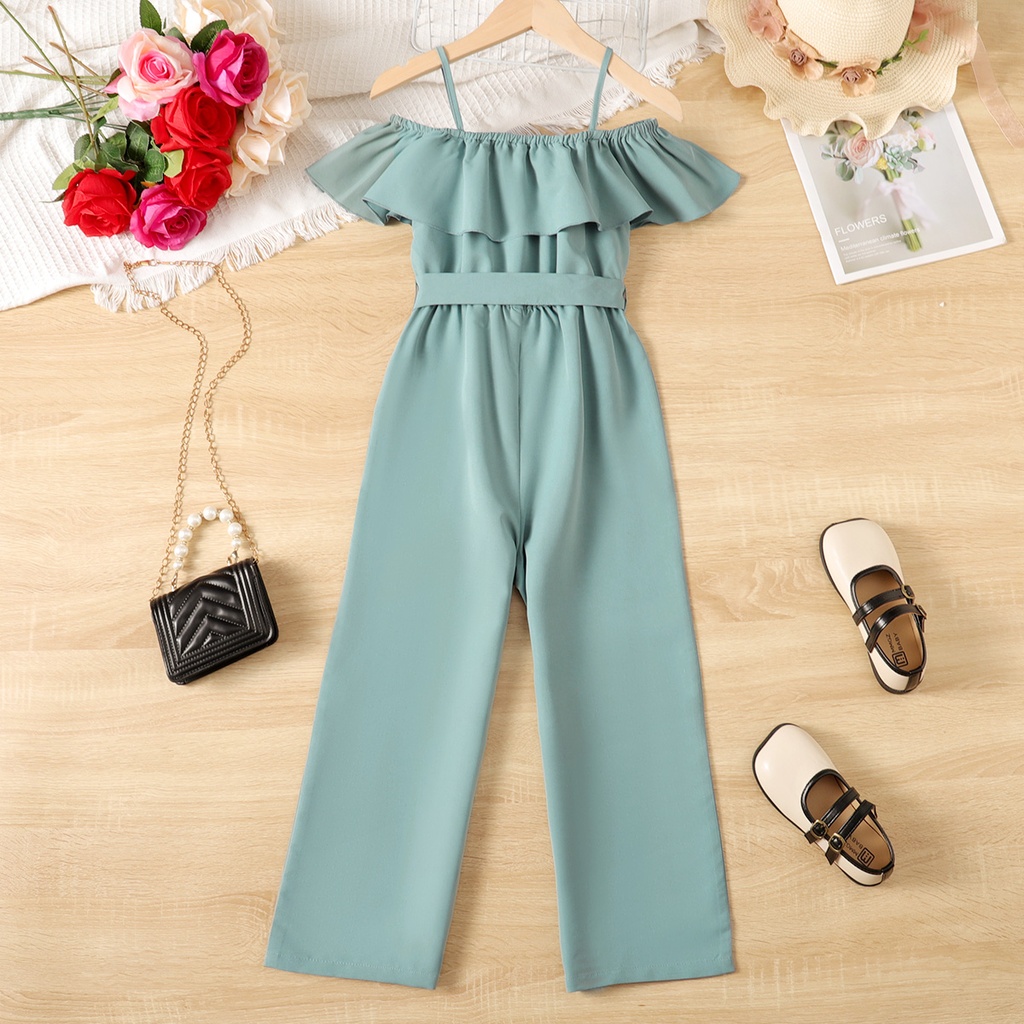 Kid Girl Ruffle Belted Slip Jumpsuit