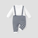 100% Cotton Stripe Print Long-sleeve Baby Navy White Jumpsuit