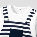 100% Cotton Stripe Print Long-sleeve Baby Navy White Jumpsuit