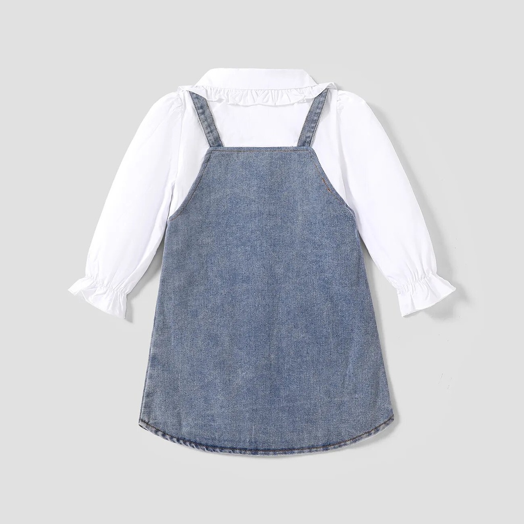 Toddler Girl Solid Denim Botton Design Lapel Dress