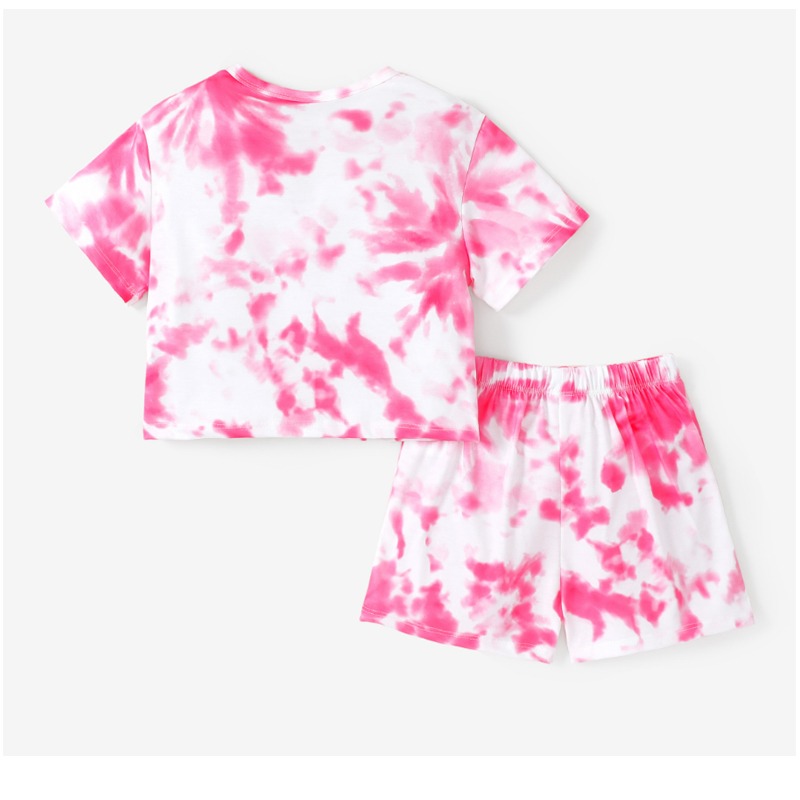 2pcs Toddler Girl Tie Dye Short Sleeve Top and Shorts Set
