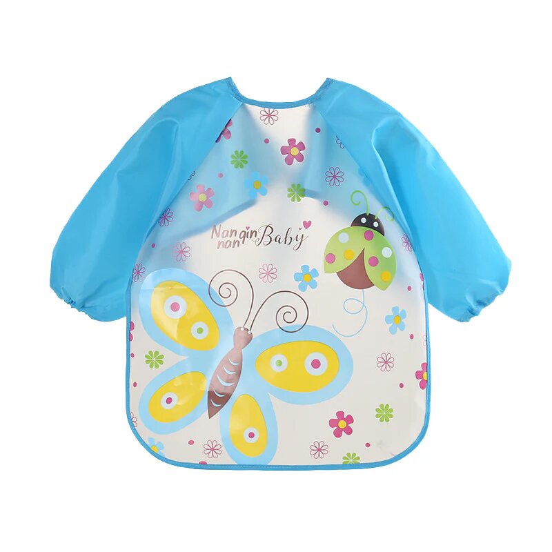 Baby Smock Waterproof Bib Cartoon Giraffe Butterfly Pattern Toddler Eating Clothes Bib Art Smocks 1-3 years old