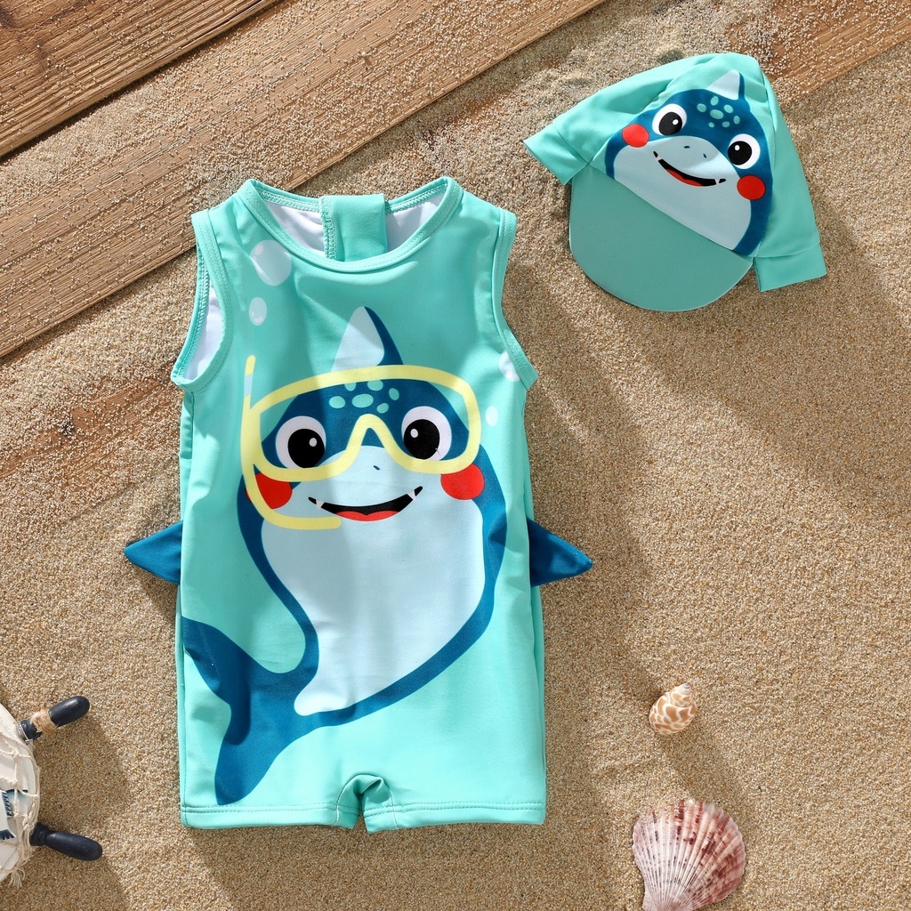  2pcs Baby Boy's Childlike 3D Hyper-Tactile Marine Animals Print Swimwear