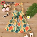 2pcs Toddler Girl Allover Plant Print Bow Decor Tank Dress with Headband 