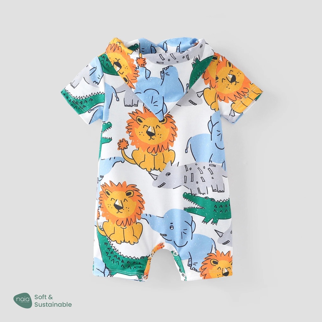 Baby Boy 2pcs Naia Lion Print Romper and Bib Set