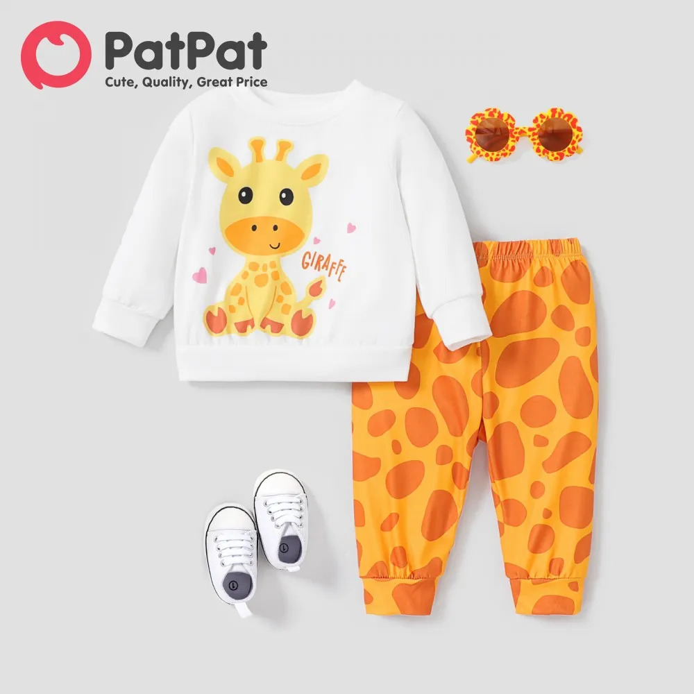 2PCS Baby Girl Childlike Animal Giraffe Pattern Top/ Pant Set