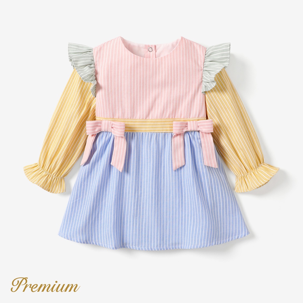 Baby/Toddler Girl Elegant Stripe Dress with Ruffle Edge