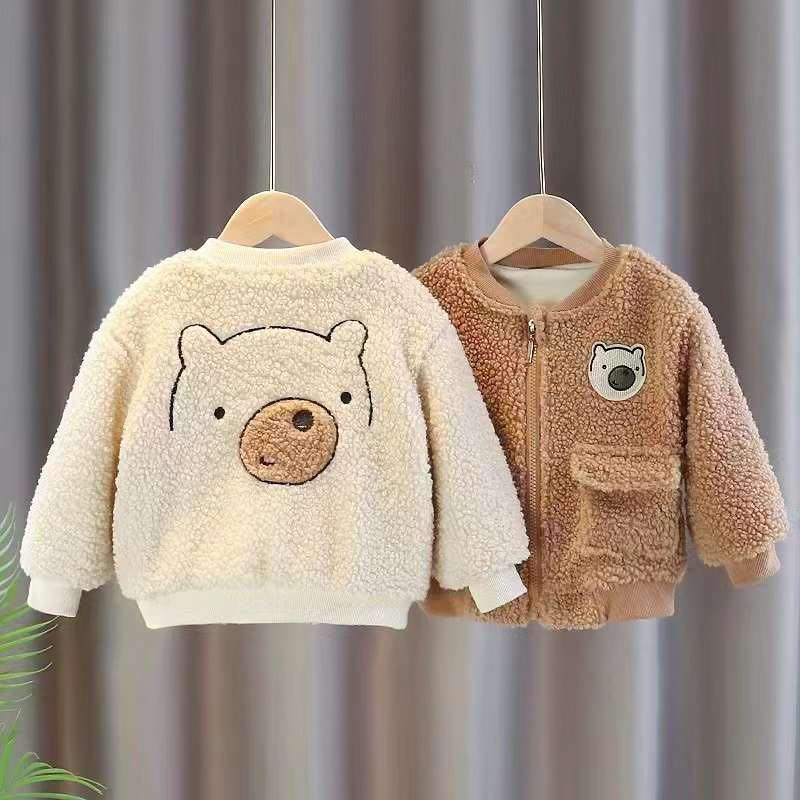 Bear print baby fur jacket