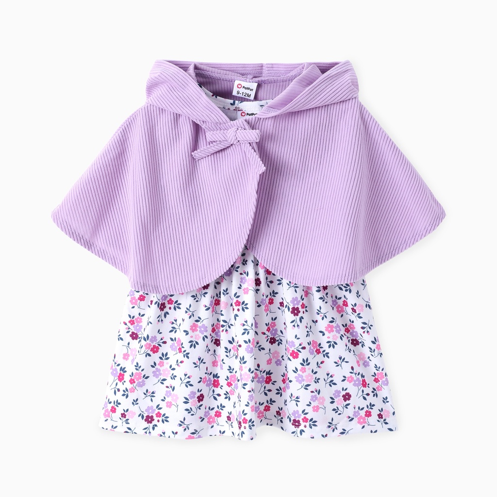 Baby Girl 2pcs Solid Cardigan and Floral Print Dress Set