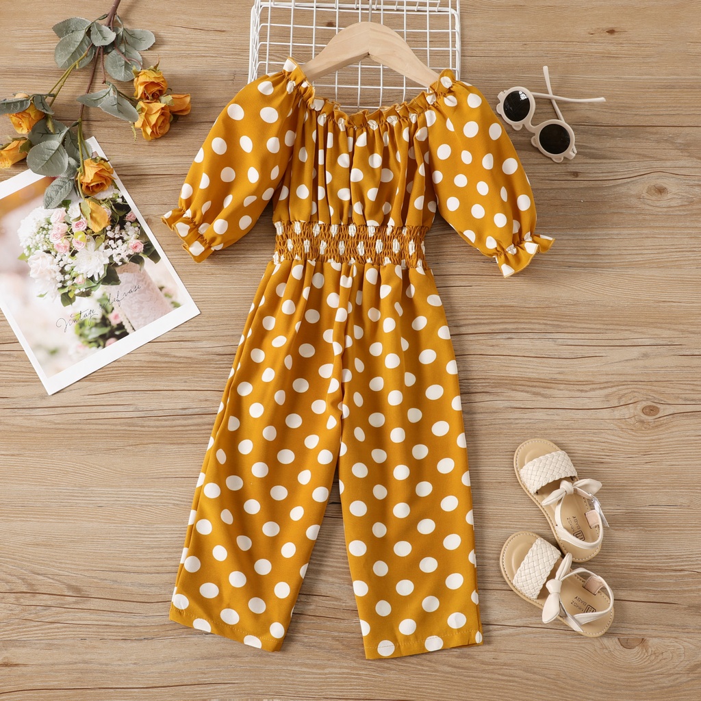 Toddler Girl Polka Dots Smocked Jumpsuit