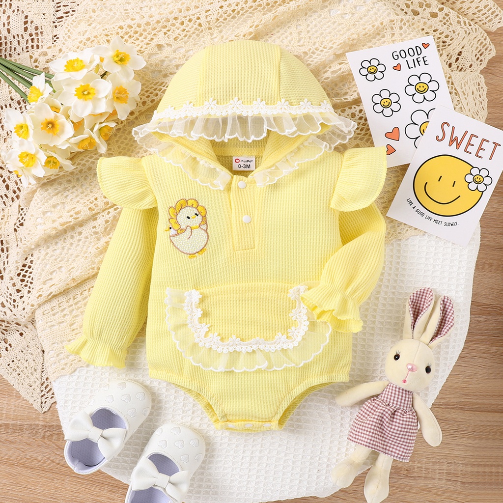 Baby Girl Cute Duck Pattern Hooded Long Sleeve Romper