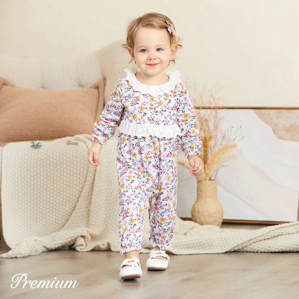 100% Cotton Medium Thickness Plants and Floral Sweater Button-up for Baby Girl