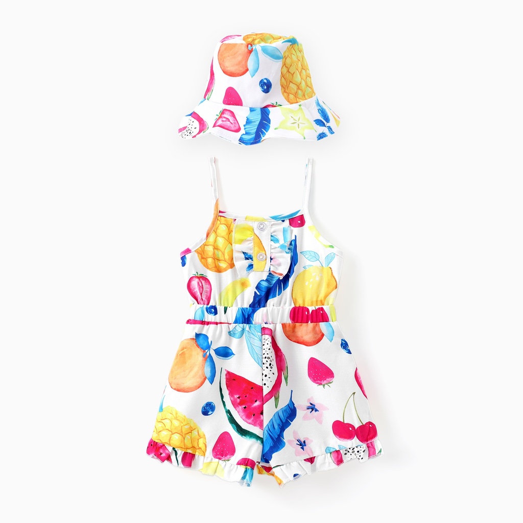2pcs Baby Girl Sweet Fruits Jumpsuit Set