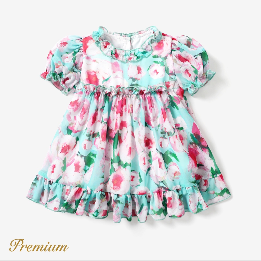 Toddler/Kid  Girl's Elegant Dress with Agaric Edge and Big Flower Pattern
