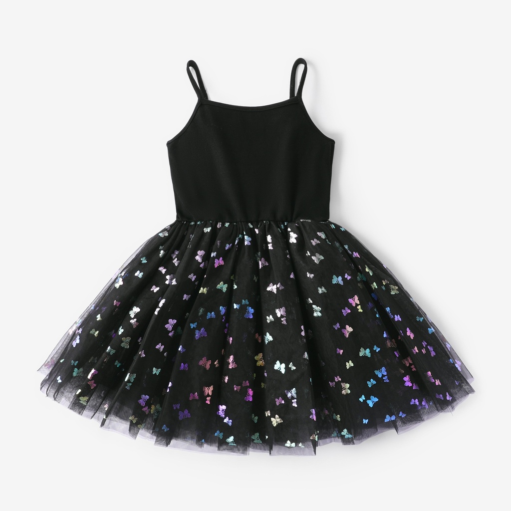 Kid Girl Butterfly Print Mesh Cami Dress