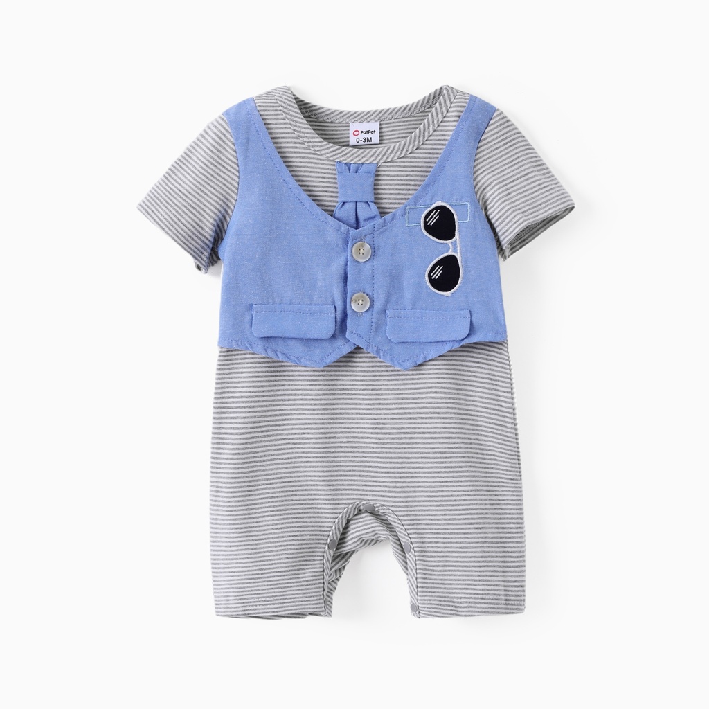 Baby Boy Gentle Faux-two Striped Print Romper
