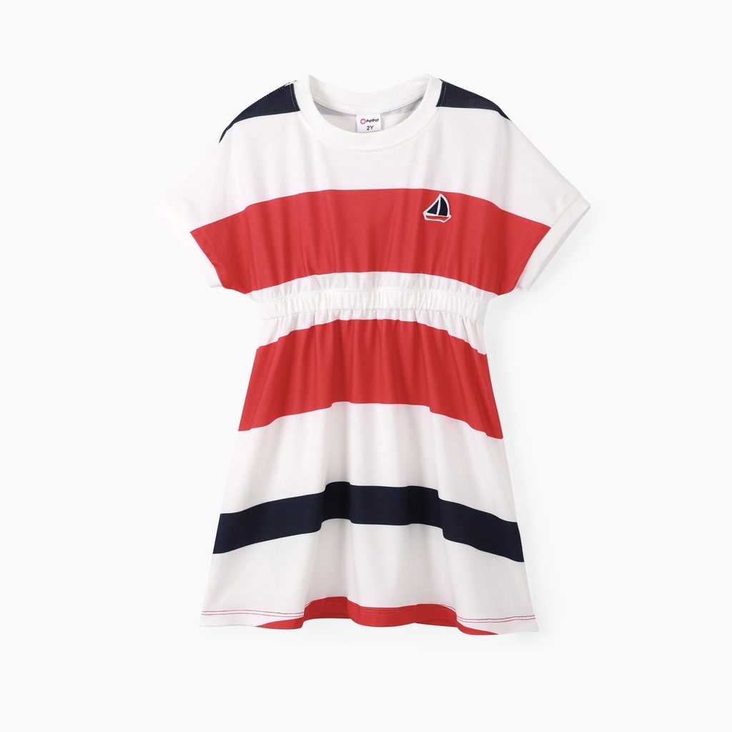 Toddler Girl Stripe Print Bat Sleeve Dress