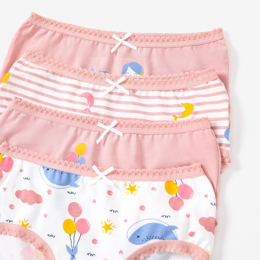 4pcs Kid Girl 3D Hyper-Tactile Cotton Cute Animal Print Underwear Set