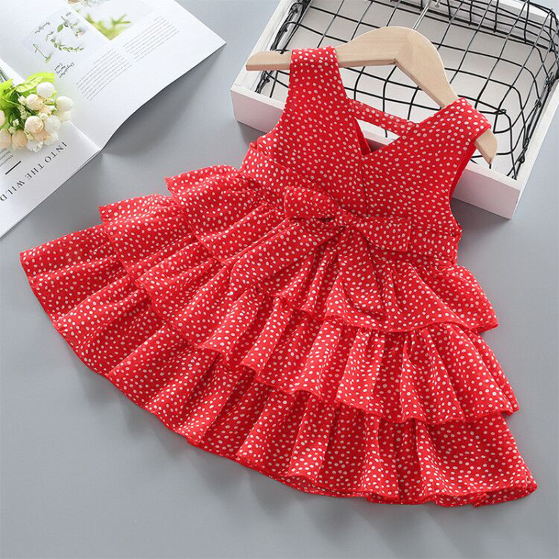 Baby Girl Allover  Print V Neck Sleeveless Layered Dress