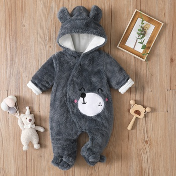 Baby Boy/Girl Bear Style Fleece Hooded Footed Jumpsuit