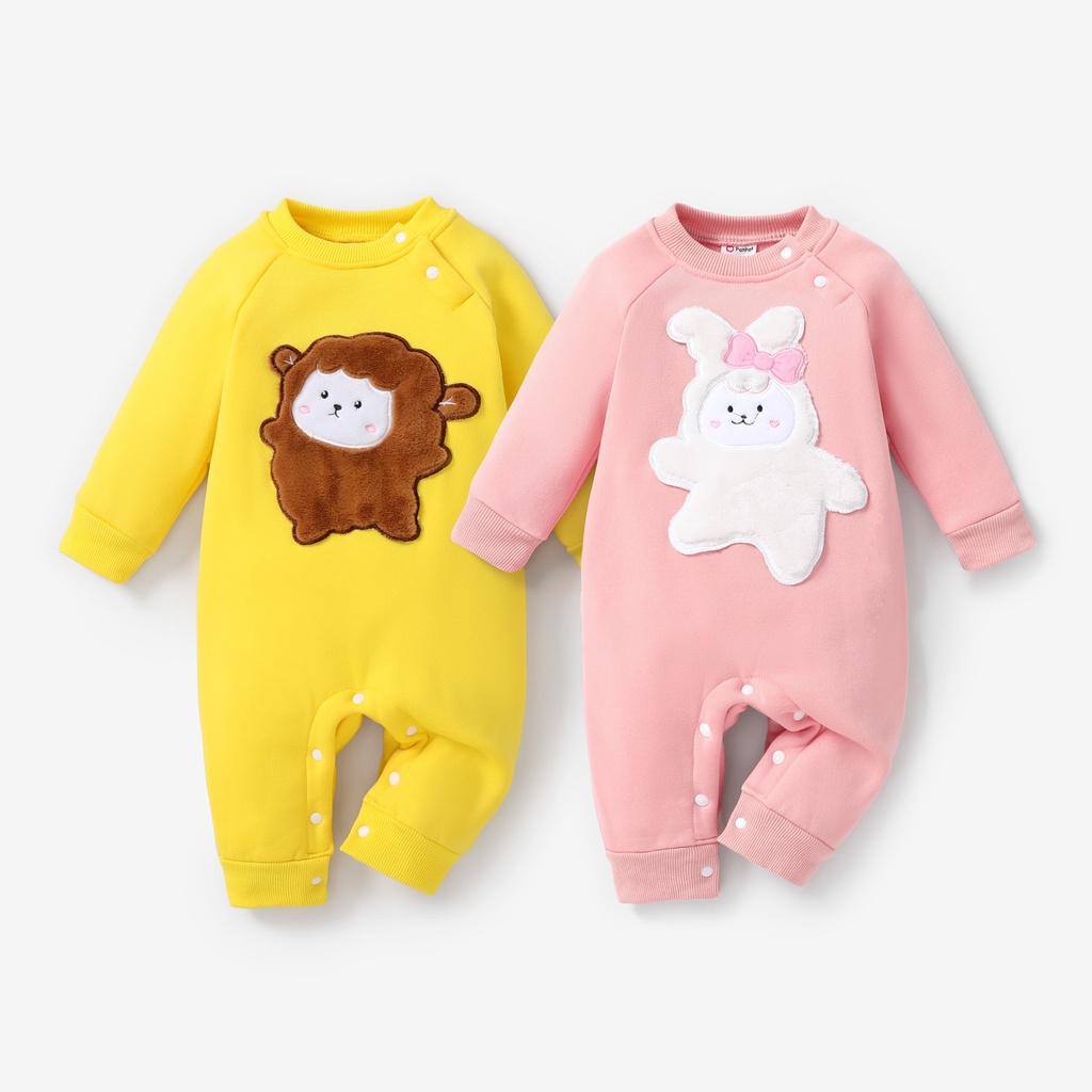 Baby Girl/Boy Cute Oversized 3D Rabbit and Sheep Pattern Plush Jumpsuit