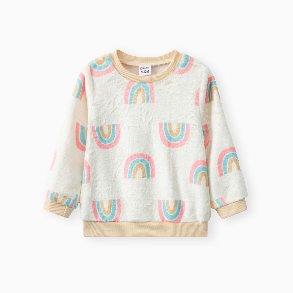 Baby Boy/Girl Allover Rainbow Print Long-sleeve Fuzzy Sweatshirt
