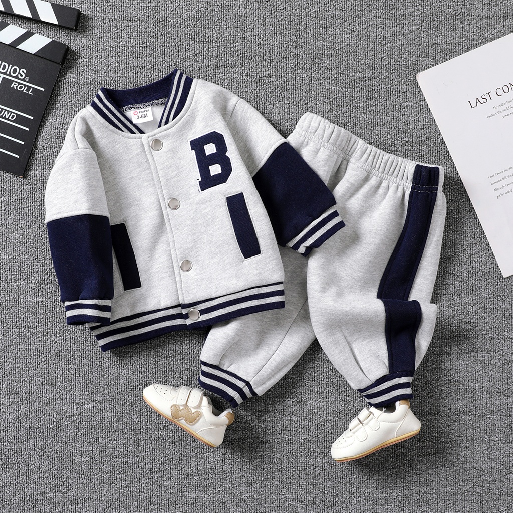 2pcs Baby Boy Classic Letter Long Sleeve Set 
