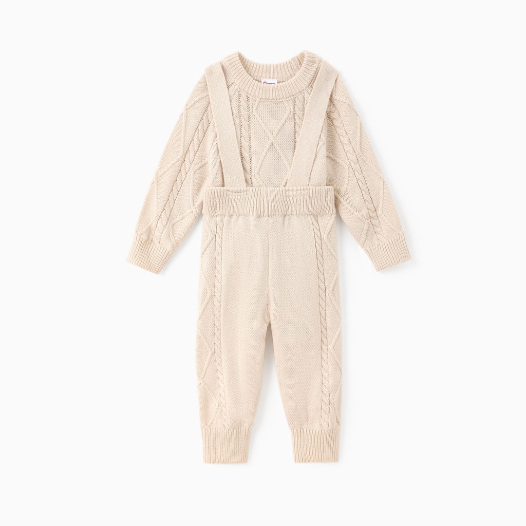 Baby Baby/Girl 2pcs Textured Sweater and Overalls Set