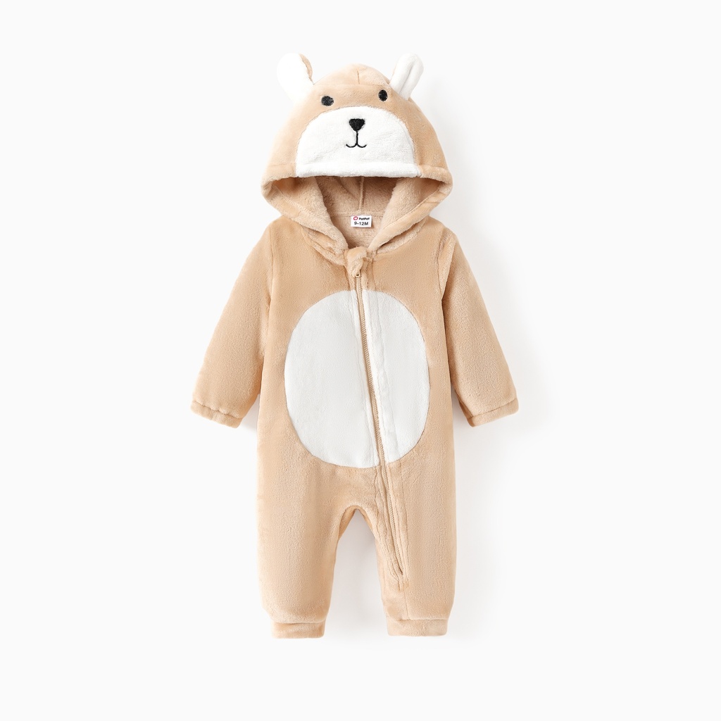 Baby Boy/Girl Fleece 3D Bear Zip-up Hooded Jumpsuit