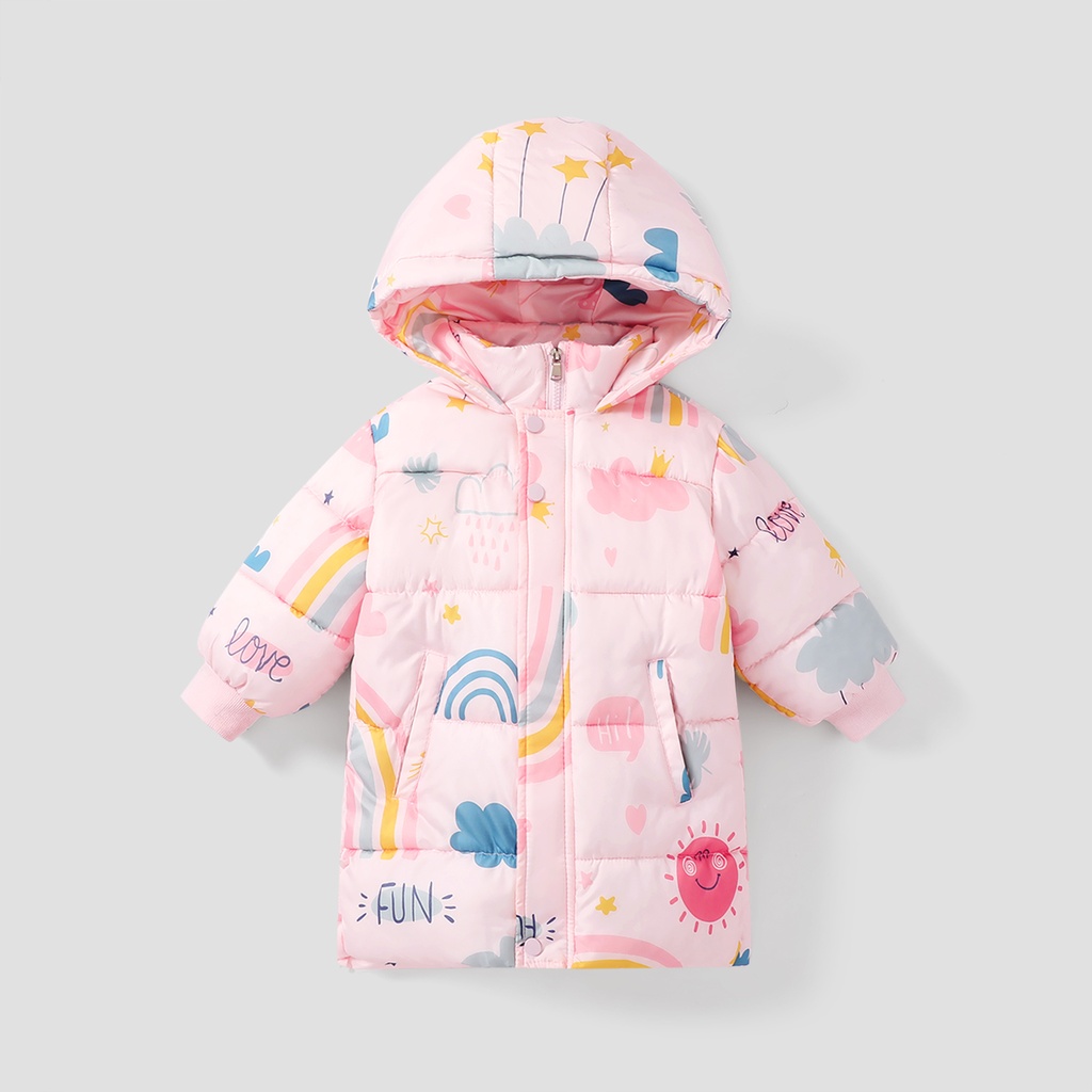 Toddler/Kid Girl Rainbow Print Long Quilted Cotton-Padded Jacket