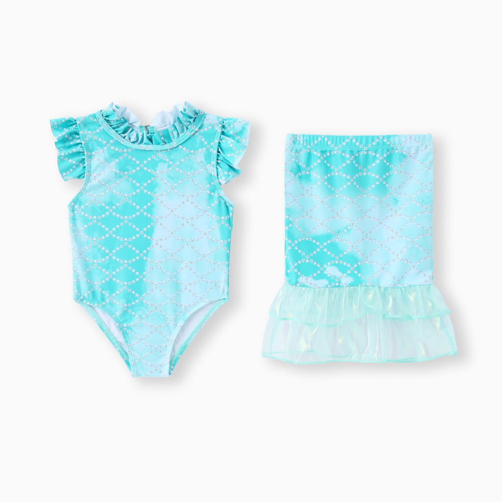 Adorable mermaid-inspired baby romper and skirt combo swimsuit set