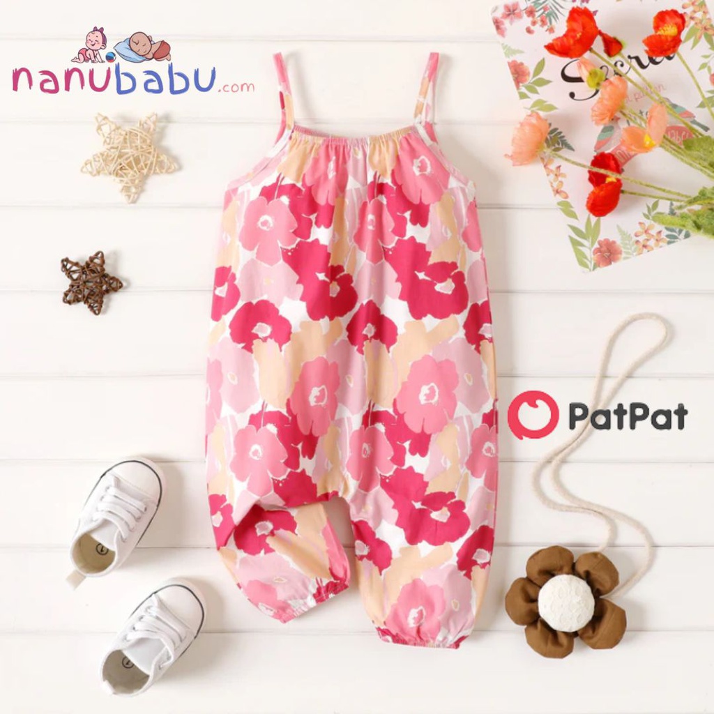 Patpat-(2nb7-20406835)100% Cotton Baby Girl All Over Floral Print Cami Jumpsuit