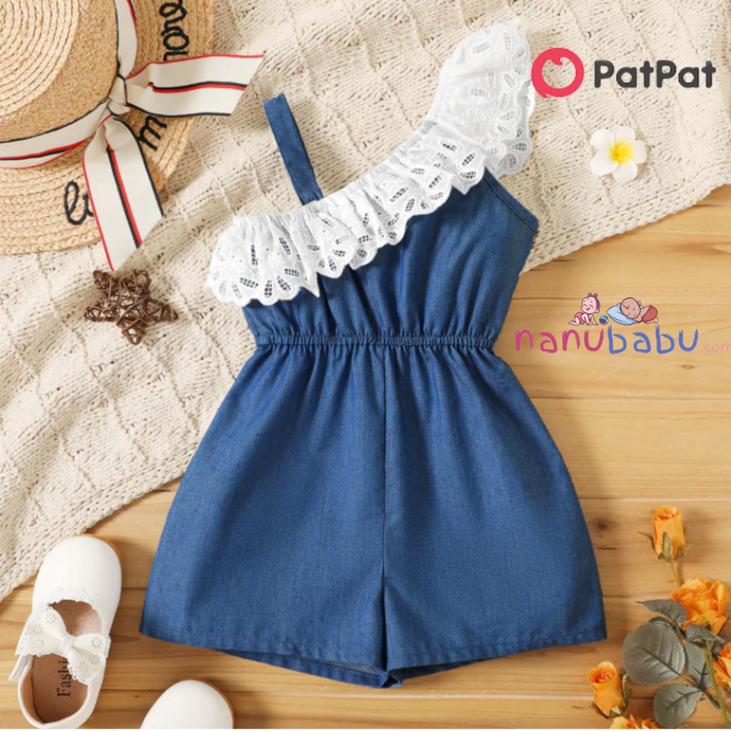 Patpat-(2nb6-20325386)Toddler Girl Schiffy Design Sleeveless Denim Romper Jumpsuit Shorts