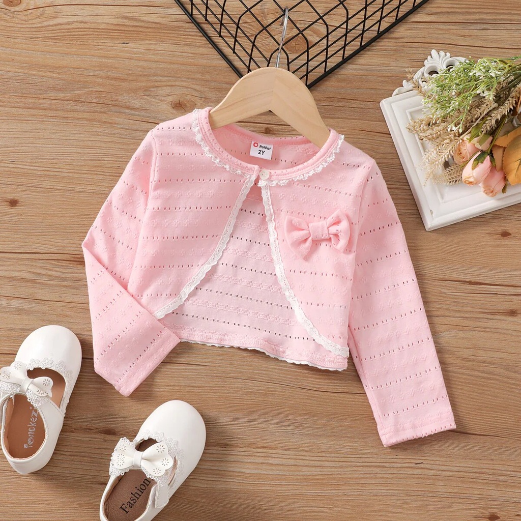 Toddler Girl Cotton Lace and Bow Tie Design Smock