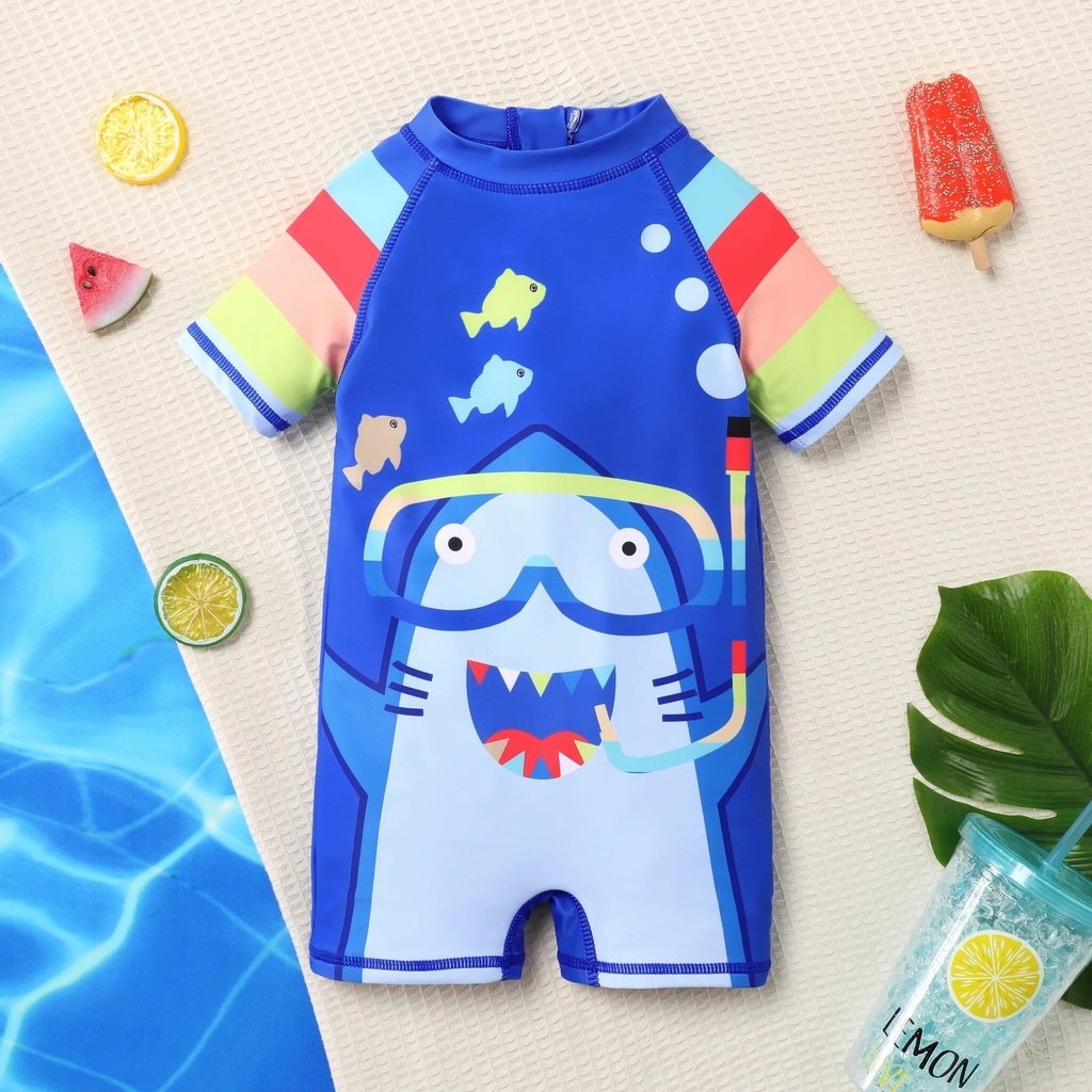  Toddler Boys Childlike Shark Stand Collar Swimsuit