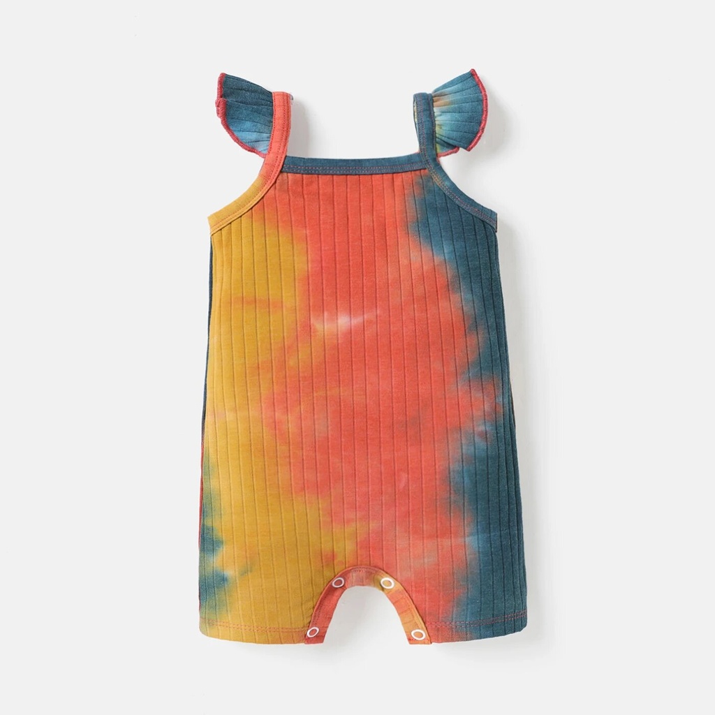 Baby Girl Tie Dye Ribbed Flutter-sleeve Romper