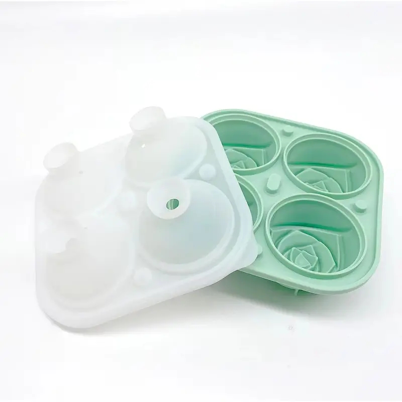 4 Giant Cute Flower Shape Ice 3D Rose Ice Molds with Large Ice Cube Trays