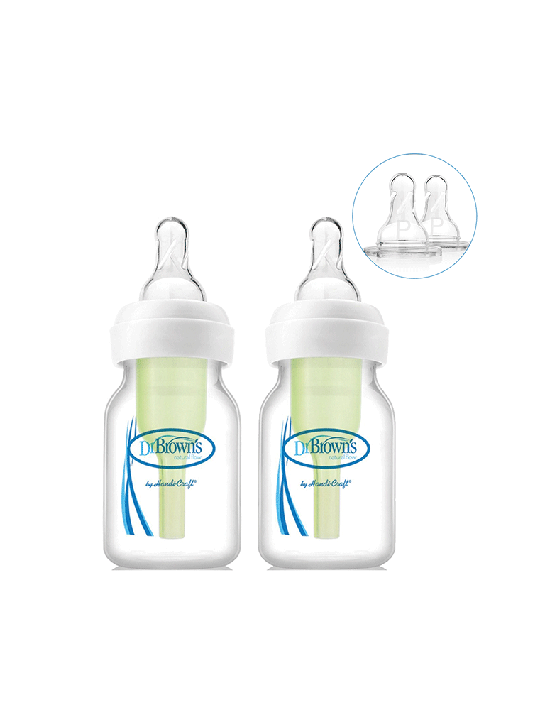 Dr Brown 2 oz/60 ml PP Options+ Narrow Bottle, 2-Pack with Preemie Nipple