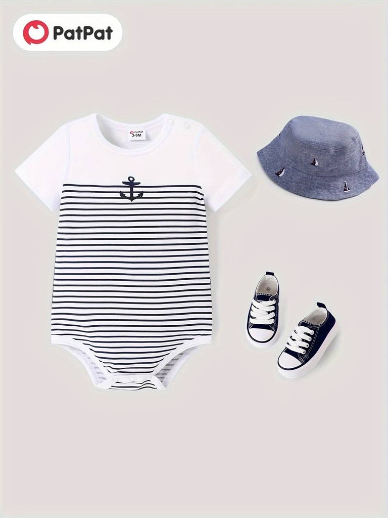 Baby Boy Letter/Stripe Print Short-sleeve Cotton Bodysuit