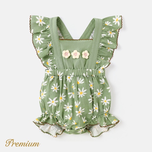 [SC9-20618354] Baby Girl 100% Cotton Floral Print Ruffled Romper