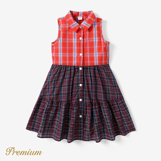 [SC9-20748259] Toddler/Kid Girl Grid Cotton Casual Dress