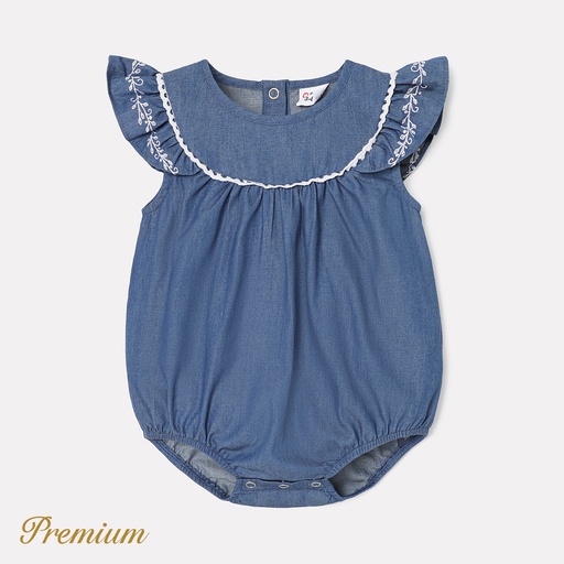 [SC9-20610384] Baby Girl 100% Cotton Denim Flutter-sleeve Romper