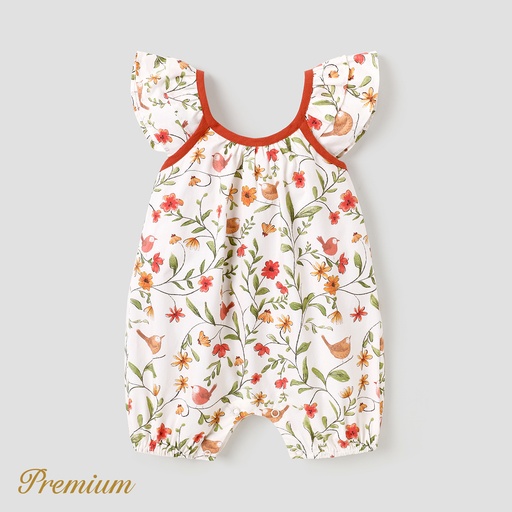 [SC9-20616200] Baby Girl 100% Cotton Floral Print Flutter-sleeve Jumpsuit