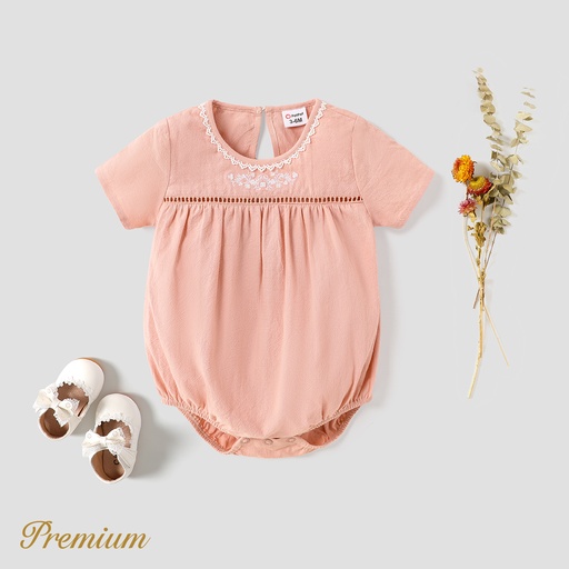 [SC9-20609250] Baby Girl 100% Cotton Embroidered Round Neck Short-sleeve Romper