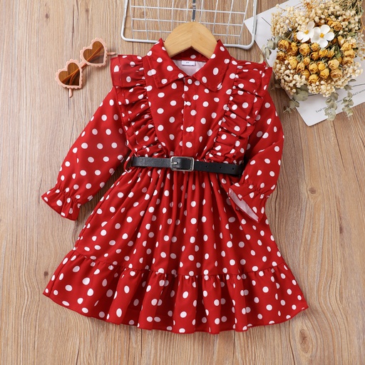 [SC9-20705938] Toddler Girl Sweet Polka Dot Flutter Sleeve Dress