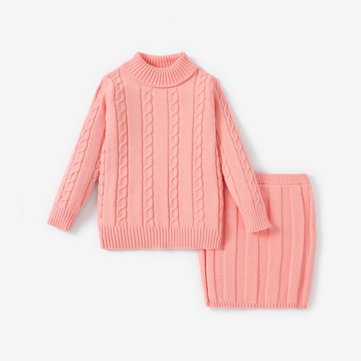 [SC9-20694098] Toddler Girl Sweet Textured Turtleneck Sweater and Knit Skirt Set